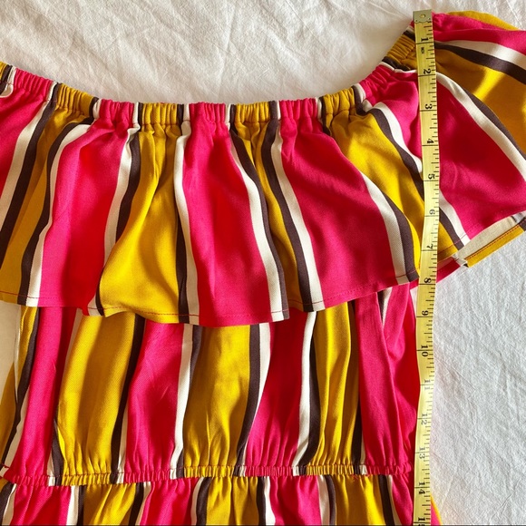 Size M•Bold Striped Ruffle Short Sleeve Tie Waist Maxi Multicolor - Size M - Picture 6 of 9